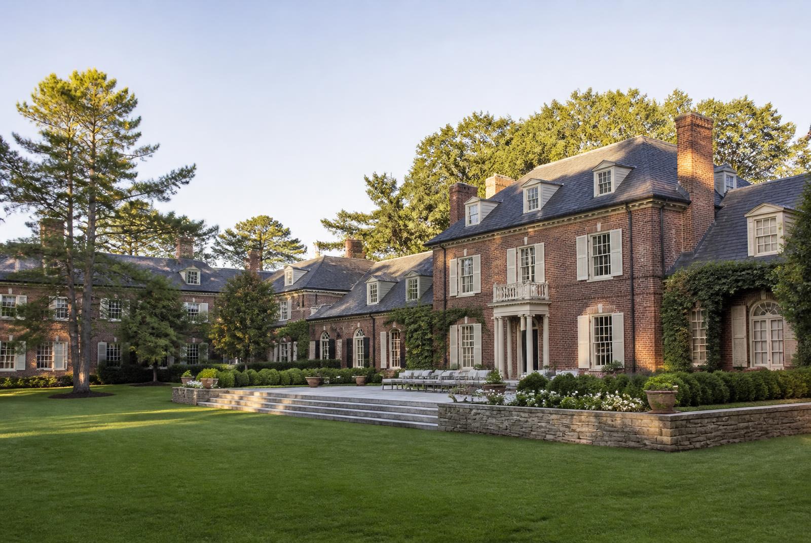 Large traditional brick estate residence with terrace and lawns, suited to a large group Masters rental in Augusta