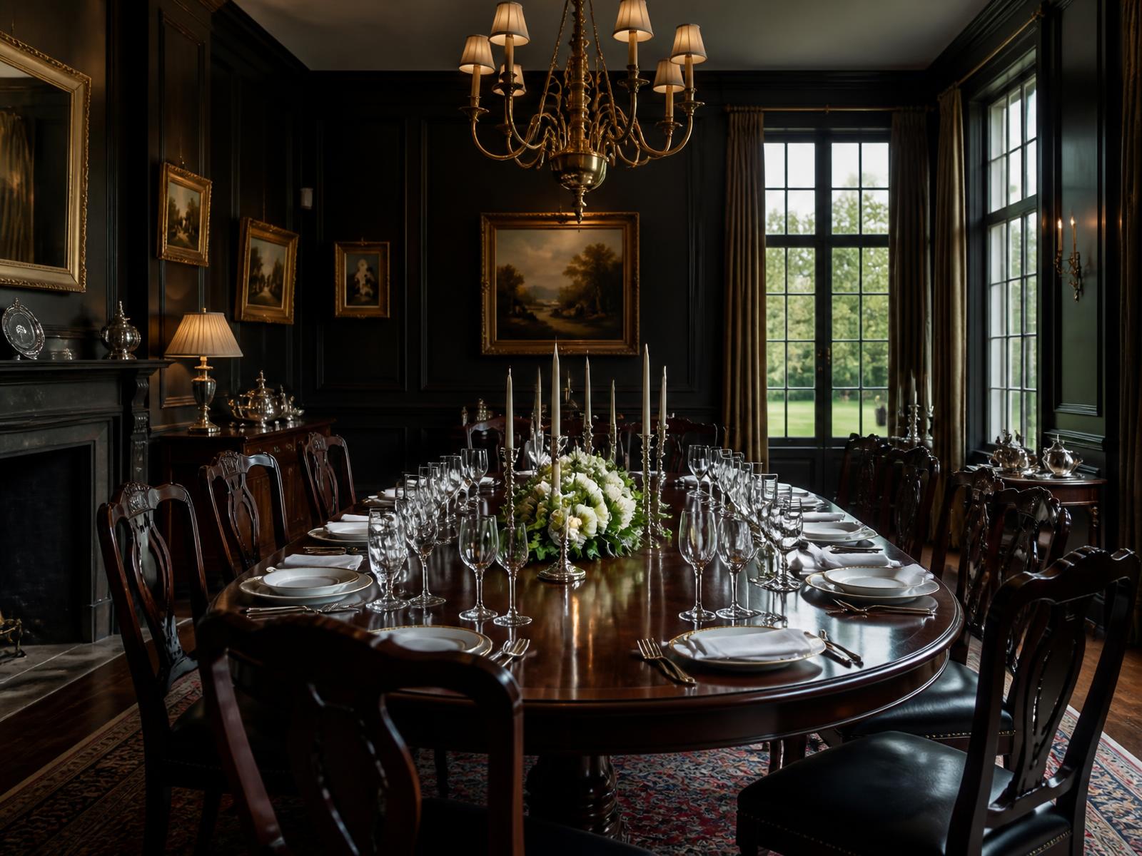 Panelled private dining room in a Northeast estate house, of the kind arranged for executive groups through independent catering providers